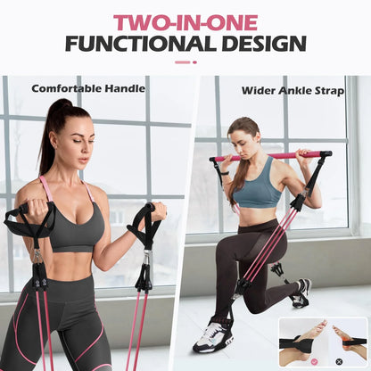 Pilates Bar Kit with Resistance Bands,Pilates Bar with Stackable Bands Workout Equipment for Legs,Hip,Waist and Arm,Exercise Fitness Equipment for Women & Men Home Gym Yoga Pilates