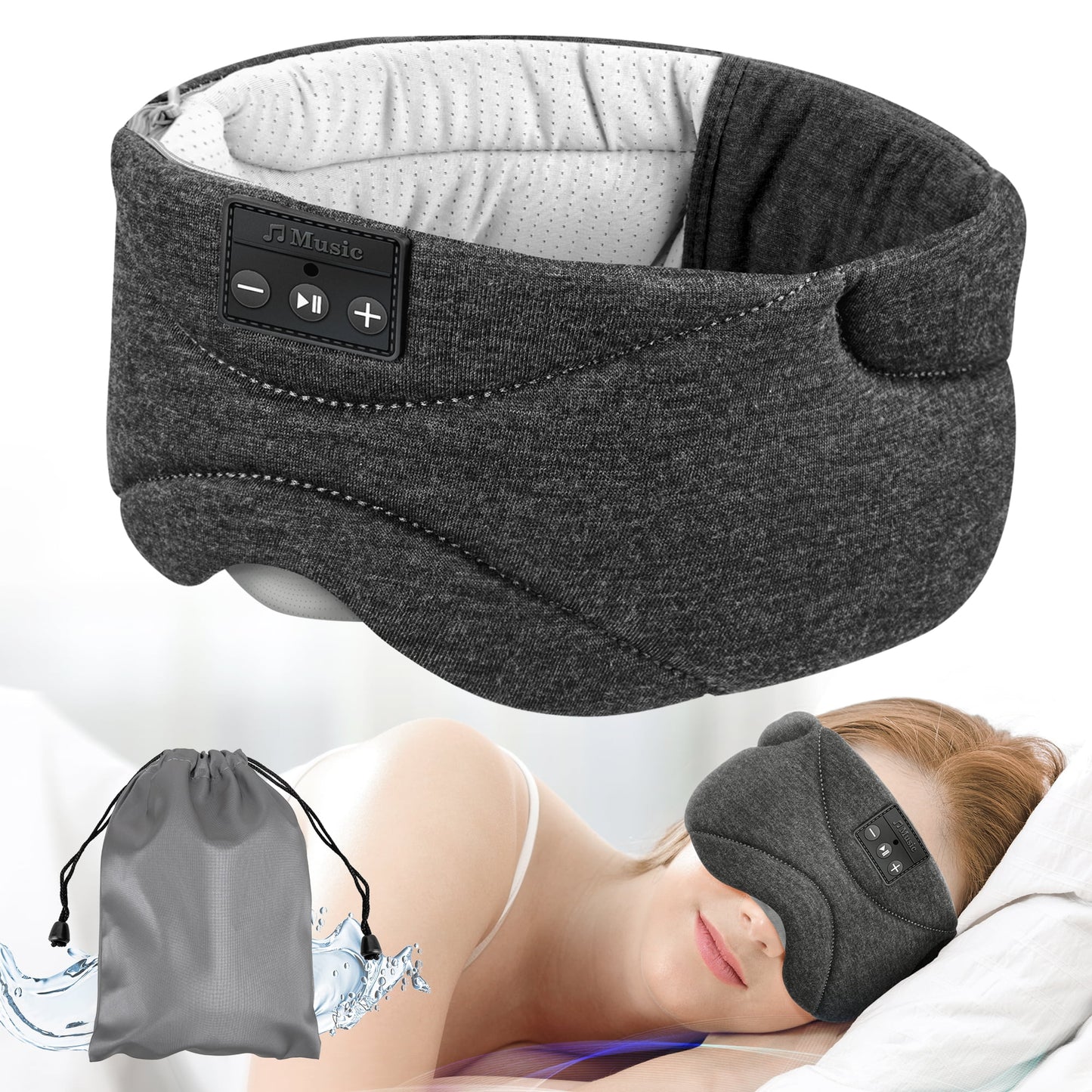 Bluetooth Sleep Mask with Headphones 24 White Noise Ice-Feeling Extra Soft Modal Lining Blackout Sleep Eye Mask Ultra-Thin Sleep Headphones